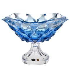 Krištáľová misa na nohe Bohemia Treasury, SAMBA - 30,5 cm, blue touch