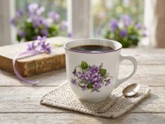 Porcelánový hrnek, Mirek, Fialky, Český porcelán Dubí, 400 ml