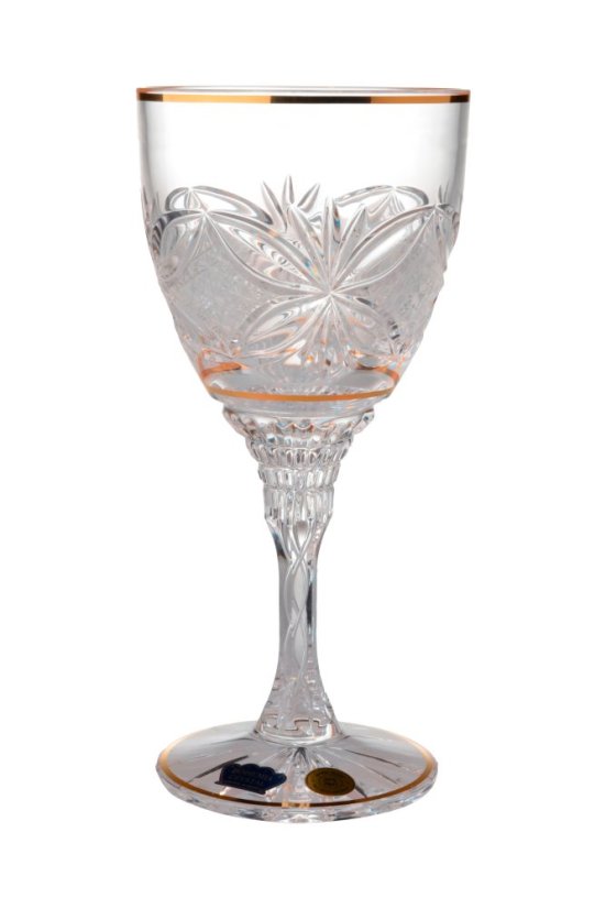 Broušená sklenice se zlatými proužky 220 ml, Glamour Crystal, 6 ks