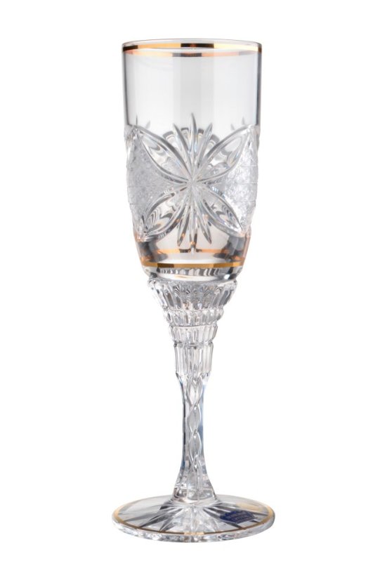 Zlacený broušený pohár na šampaňské, Glamour Crystal,160 ml, 2 ks