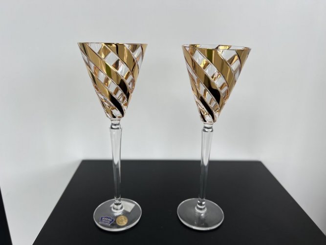 Set sklenic na likér, Glamour Crystal, Zlatá spirála, 60 ml, 2 ks