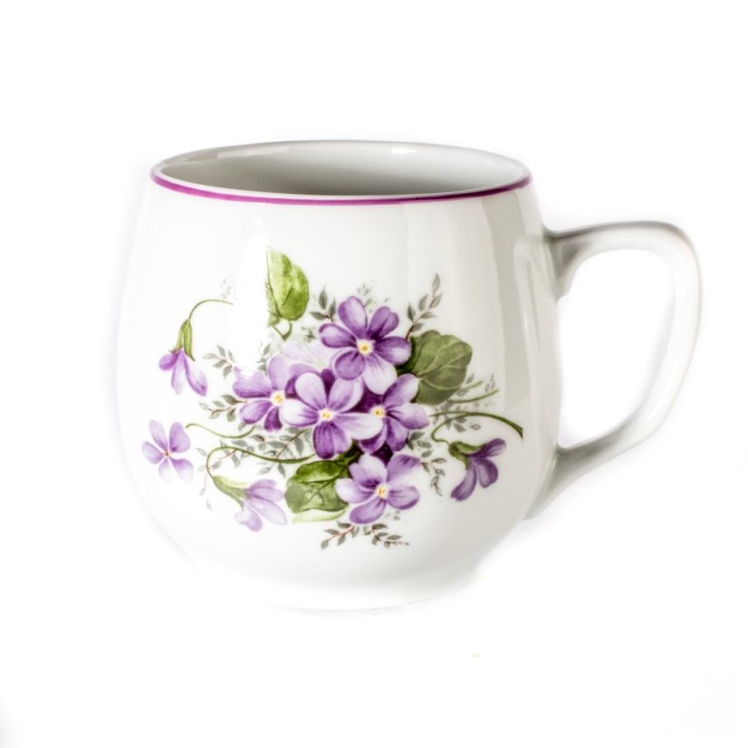 Porcelánový hrnček Baňák Fialky Český porcelán Dubí 300 ml