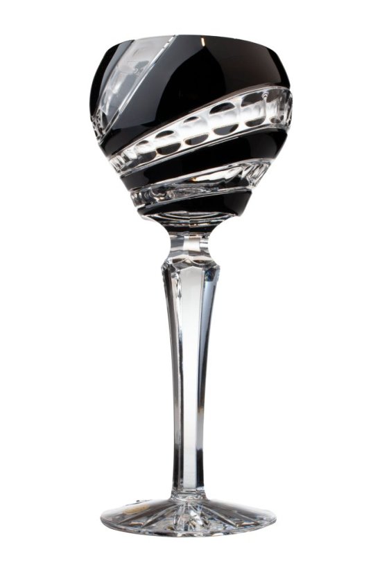 Černé broušené sklenice na víno 220 ml, Glamour Crystal, 2 ks