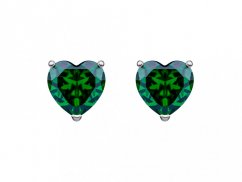Stříbrné náušnice Cher, srdce s kubickou zirkonií Preciosa, zelené