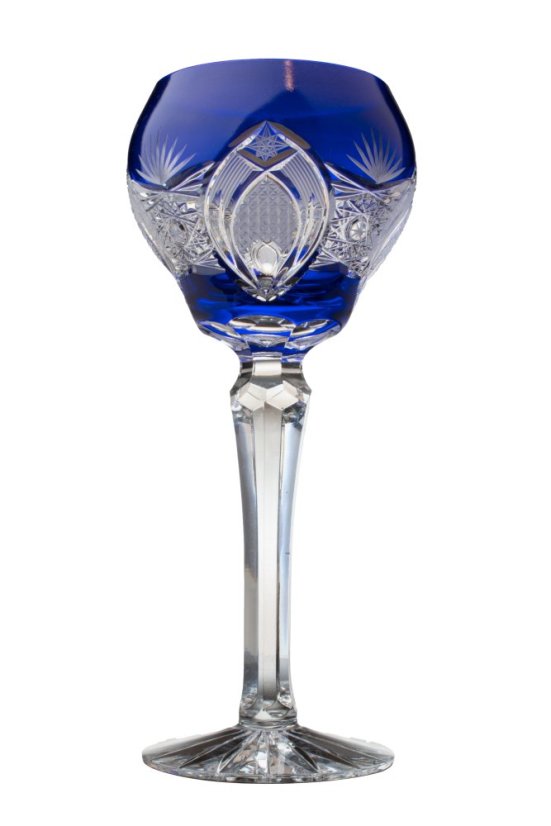 Modrá broušená sklenice na víno 220 ml, Glamour Crystal, 1 ks