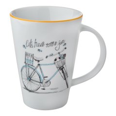 Porcelánový hrnek, Monza, Český porcelán Dubí, Pánské kolo, Žlutý okraj, 330 ml