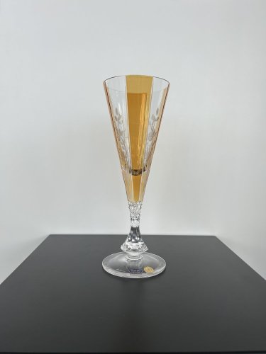 Vysoká broušená sklenice na noze, žlutá s kytičkami, 190 ml, 1 ks