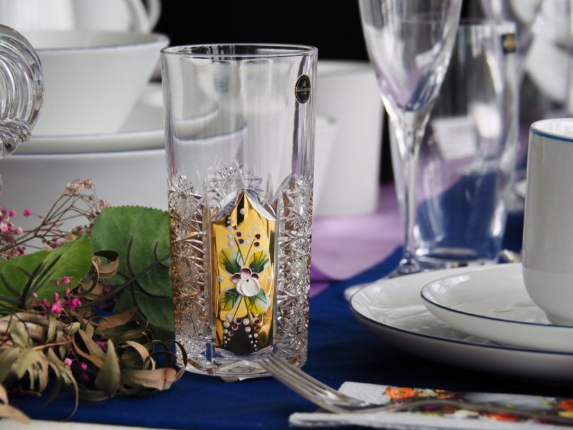 Broušená sklenice na nealko, Zlatá, Royal Crystal, 350 ml