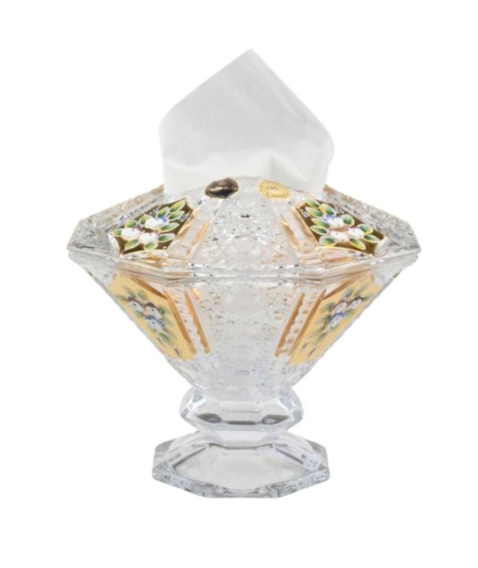 Broušený box na kapesníky, Stella - zlatý, Royal Crystal, 22 cm Broušený box na kapesníky, Stella - zlatý, Royal Crystal, 22 cm