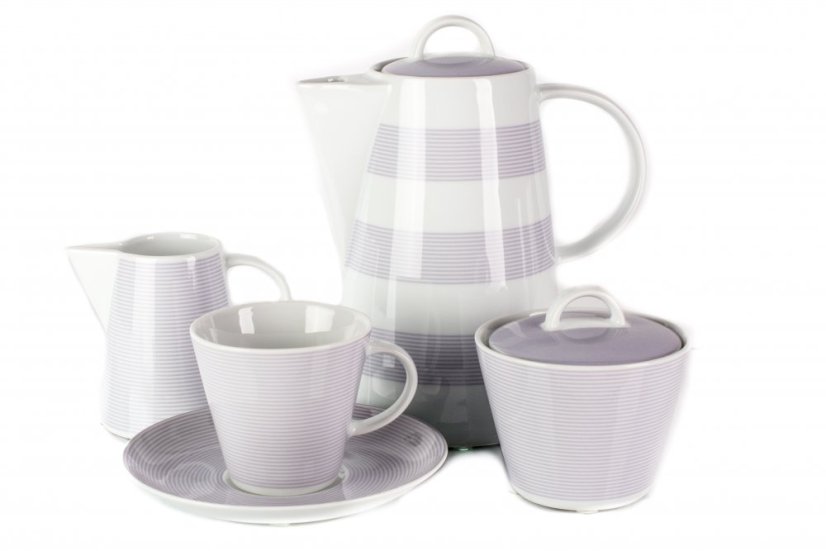 Kávová souprava, Thun, TOM, Fialové linky, 17 ks