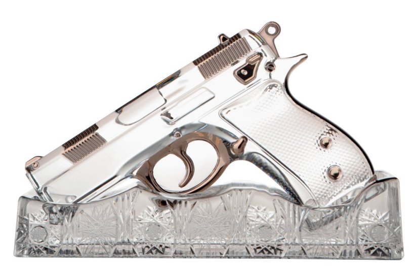 Exkluzivní broušená křišťálová pistole v paltinovém provedení se stojánkem | Royal Crystal