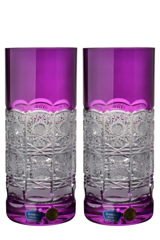 Fialové broušené sklenice 350 ml, Glamour Crystal, 2 ks