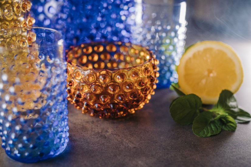 Miska, Jílek Glassworks, HOBNAIL, Amber, Malá