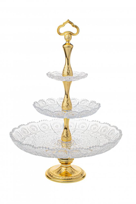 Brúsená trojposchodová etažérka, Royal Crystal, Zlato