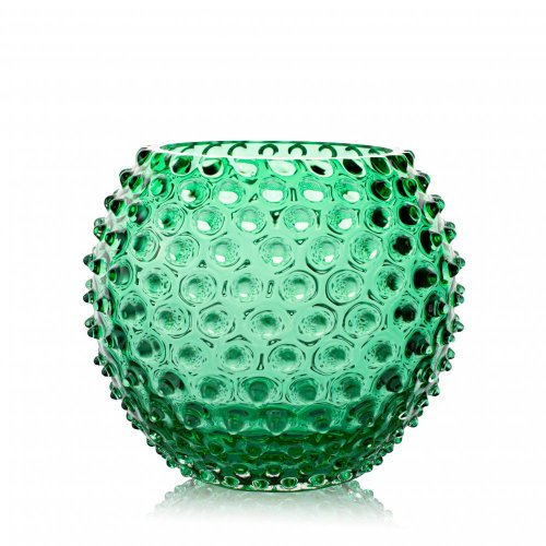 Váza, Jílek Glassworks, HOBNAIL, Podj. zelená, 16 cm