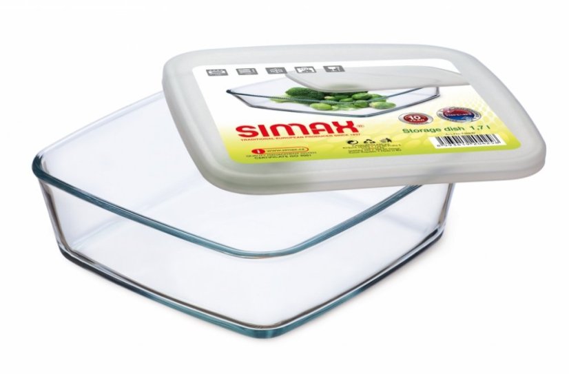 Skleněná dóza hranatá s plastovým víkem, Simax 1,7 l