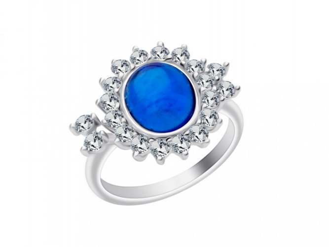 Stříbrný prsten Camellia s českým křišťálem a kubickou zirkonií Preciosa - modrý