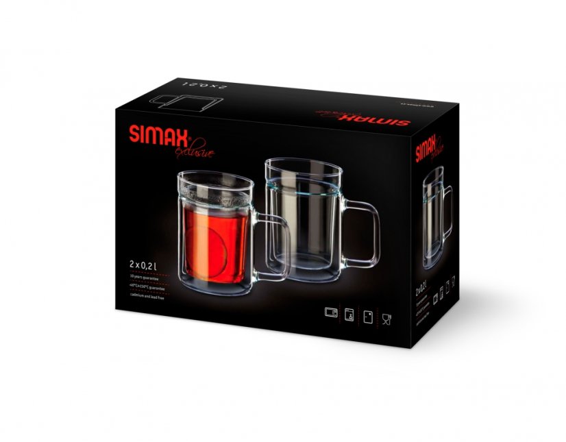 Dvojstenná sklenená pohár s uškom, Twin, SIMAX, 200 ml, 2 ks