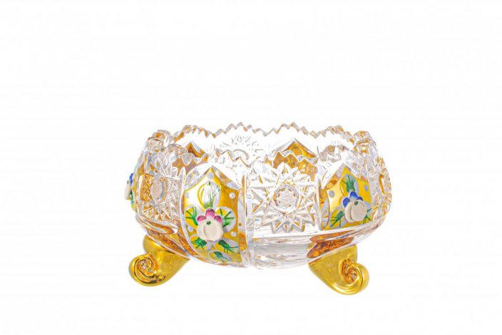 Broušená miska - Trojnožka, Zlatá, Royal Crystal, 11,5 cm