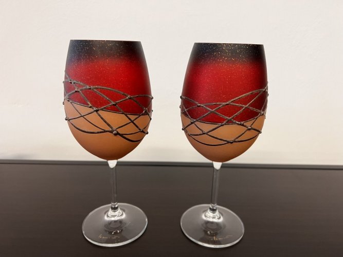 Sklenice na víno, Červenooranžové, 2 ks, 400 ml