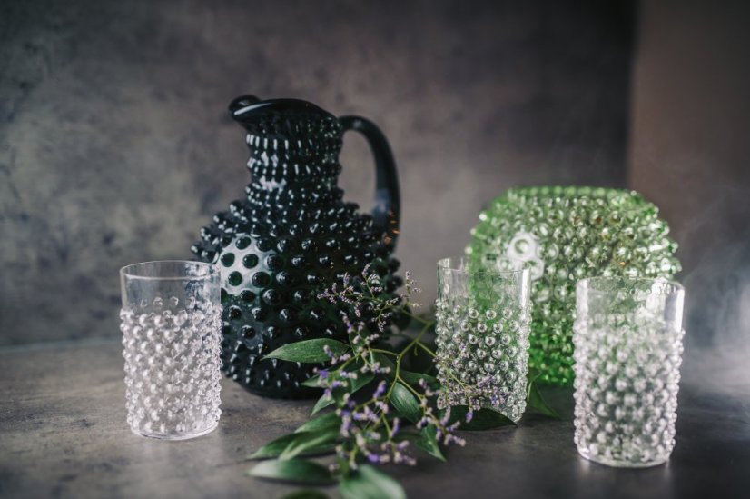 Džbán, Jílek Glassworks, HOBNAIL, Tmavě zelená, 2 l