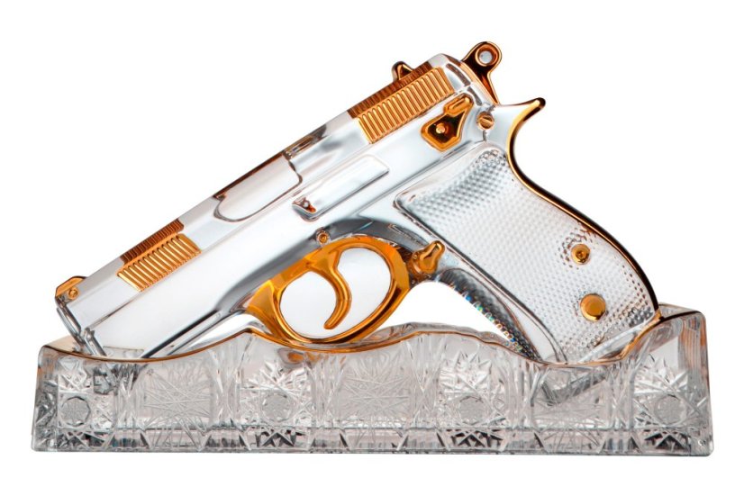 Pozlátená luxusná pištoľ v luxusním balení