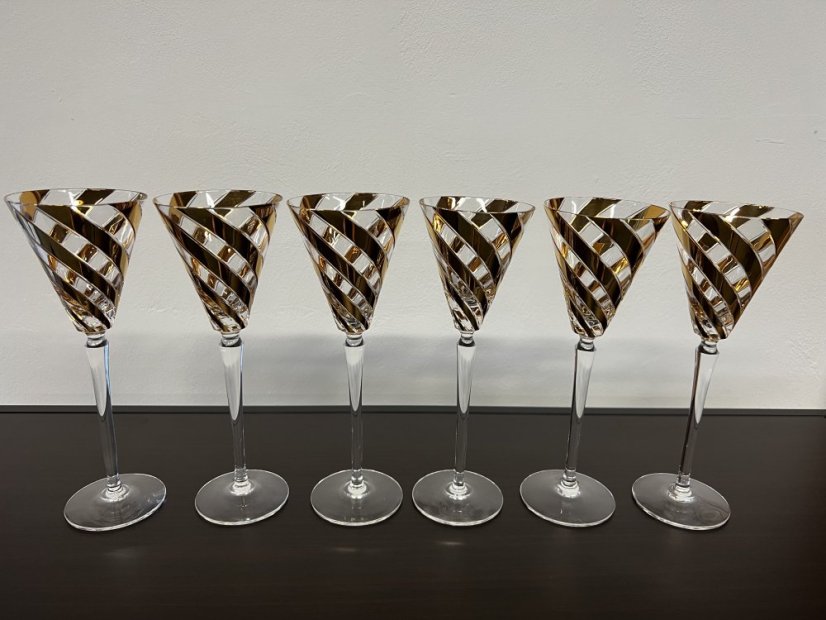 Sklenice na víno, Spiral - gold, Glamour Crystal, 255 ml, 6 ks