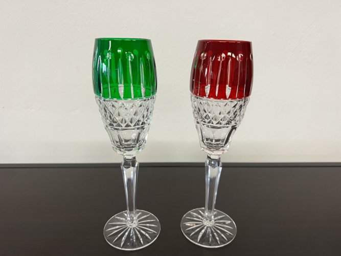 Sada sklenic na šampaňské, Glamour Crystal, Zelená a červená, 180 ml, 2 ks