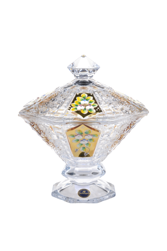 Broušená dóza, Stella - zlatá, Royal Crystal, 22 cm Broušená dóza, Stella - zlatá, Royal Crystal, 22 cm