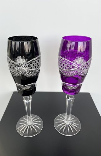 Broušené sklenice, Glamour Crystal, Fialová a černá, 180 ml, 2 ks