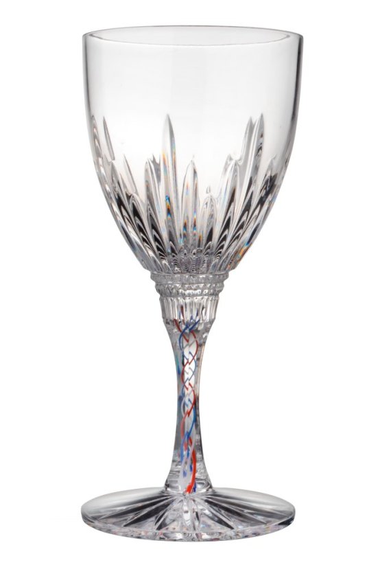 Broušená sklenice na víno s červeno-modrým žilkováním 220 ml, Glamour Crystal, 2 ks