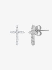 Stříbrné náušnice Tender Cross Preciosa s třpytivou kubickou zirkonií v motivu křížku. Stříbrné náušnice Tender Cross Preciosa s třpytivou kubickou zirkonií v motivu křížku.