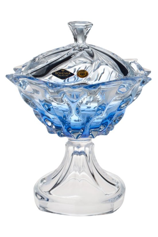 Křišťálová dóza na noze Bohemia Treasury, SAMBA - 25 cm, blue touch Křišťálová dóza na noze Bohemia Treasury, SAMBA - 25 cm, blue touch