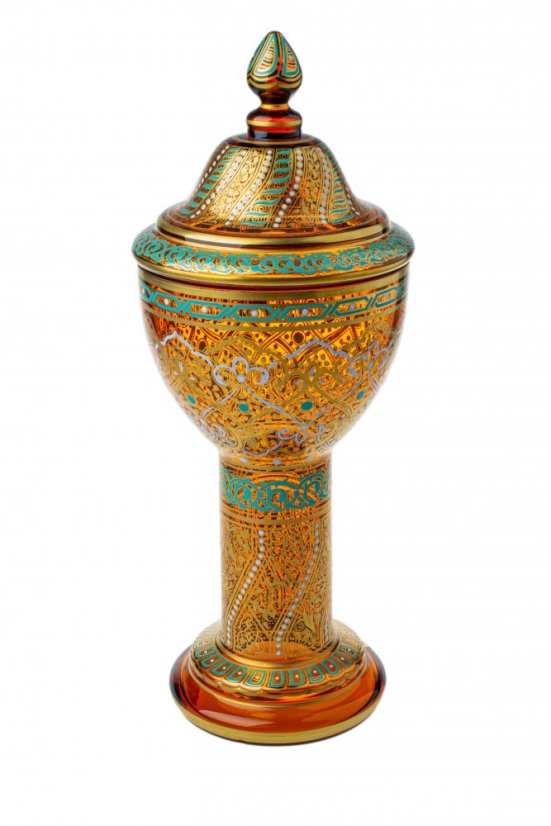 Pohár/dóza, Egermann, Amber, 40 cm Pohár/dóza, Egermann, Amber, 40 cm