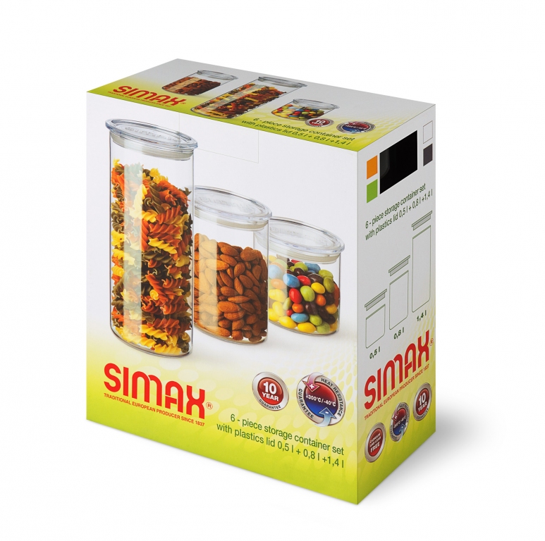 Souprava zásobníků s víkem, SIMAX, 0,5 l + 0,8 l +1,4 l, 3 ks