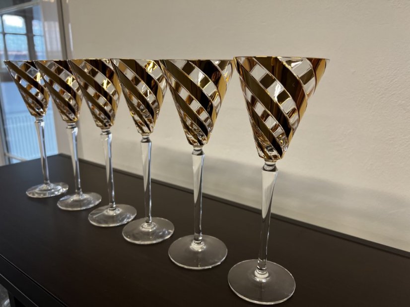 Sklenice na víno, Spiral - gold, Glamour Crystal, 255 ml, 6 ks