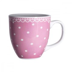 Porcelánový hrnek, Thun, Růžový s bílými puntíky, 470 ml