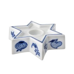 Porcelánový svícen Hvězda s cibulákovým dekorem Český porcelán Dubí 8,2 cm