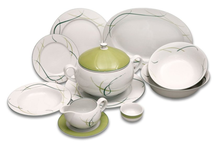 Jídelní souprava, Thun, Opal, Zelené linky, 27 ks