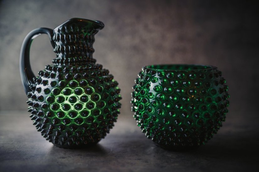Džbán, Jílek Glassworks, HOBNAIL, Tmavě zelená, 2 l