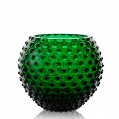 Váza, Jílek Glassworks, HOBNAIL, Tmavě zelená, 16 cm