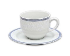 Šálek s podšálkem, Thun, OPAL, Bílá krajka s modrým lemem, 280 ml, 12 ks