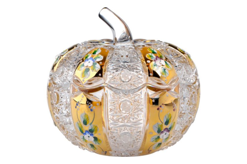 Exkluzívna krištáľová dóza tekvica s jemným zlatým dekorom od Royal Crystal