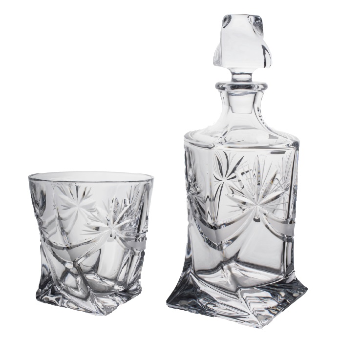 Skleněná láhev a sada 6 ks sklenic, Crystalite Bohemia, QUADRO Skleněná láhev a sada 6 ks sklenic, Crystalite Bohemia, QUADRO