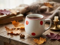 Porcelánový hrnek, Červený puntík, Český porcelán Dubí, Baňák, 300 ml, 2.jakost