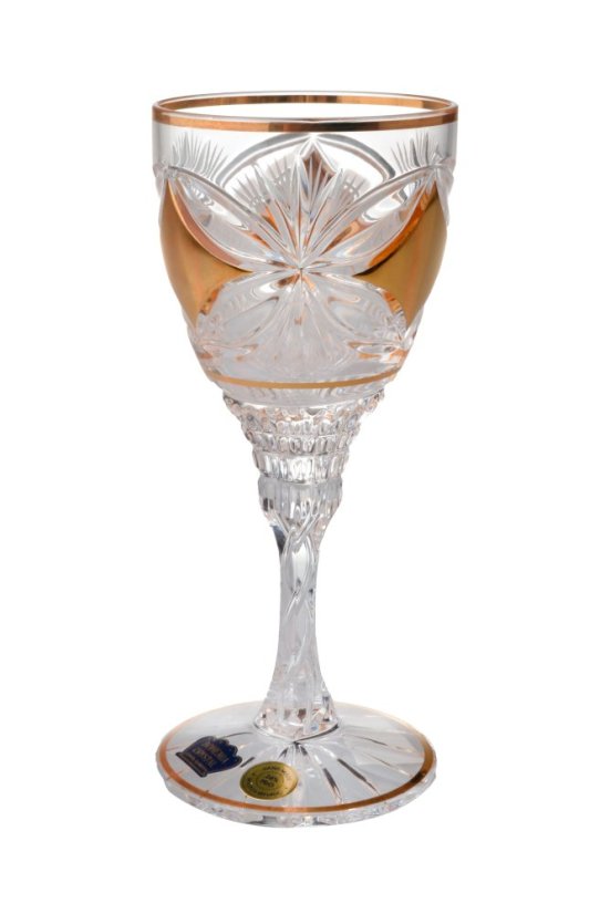 Broušená zlacená sklenice na likér 90 ml, Glamour Crystal, 2 ks