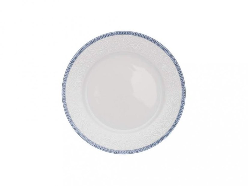 Porcelánový talíř hluboký, Thun, Nina, Bílá krajka - Modrý lem, 22 cm