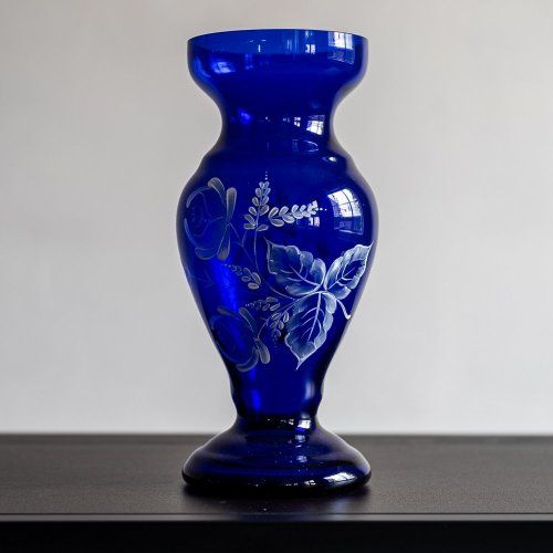 Váza ručně malovaná, modrá, Gold Crystal