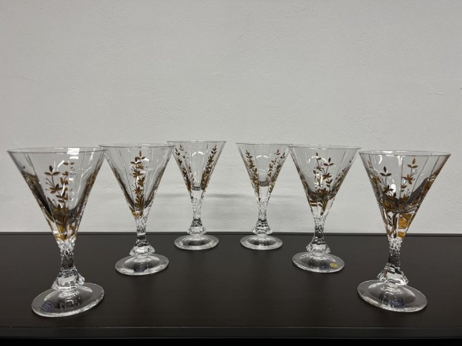 Broušený set sklenic na šampaňské zdobené zlatem, Glamour Crystal, 200 ml, 6 ks