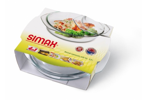 Skleněný pekáč kulatý hlubokým s víkem, Simax 1,5 l